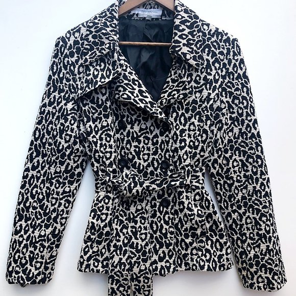 NY Collection Jackets & Blazers - NY Collection Leopard Double-Breasted Pea Coat